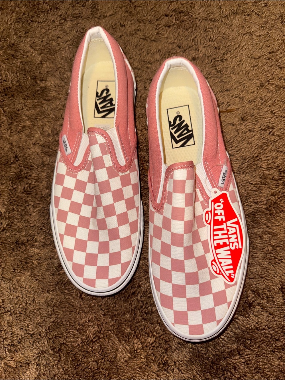 Vans Pink and White Checkerboard women’s sz 9 Slip-On Sneakers